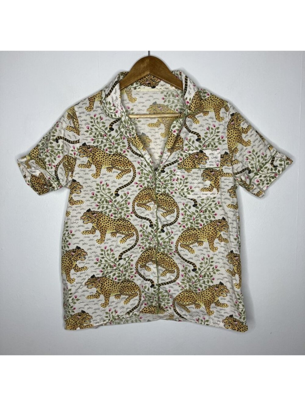 Printfresh Women's Size S Leopard Floral Print Cotton Pajama Sleep Shirt Top